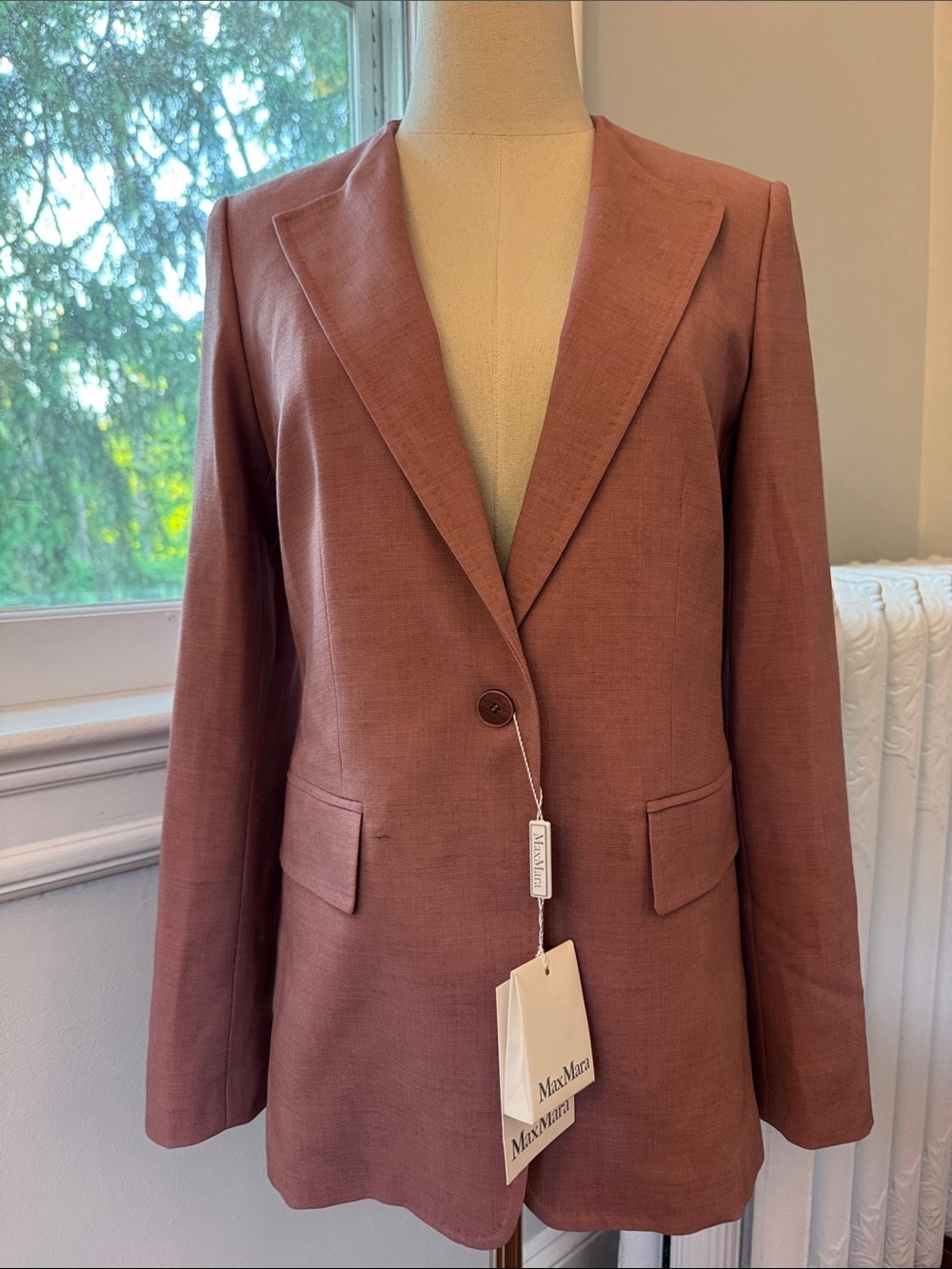 NWT MaxMara Single-Button wool Blazer in Dusty Rose
